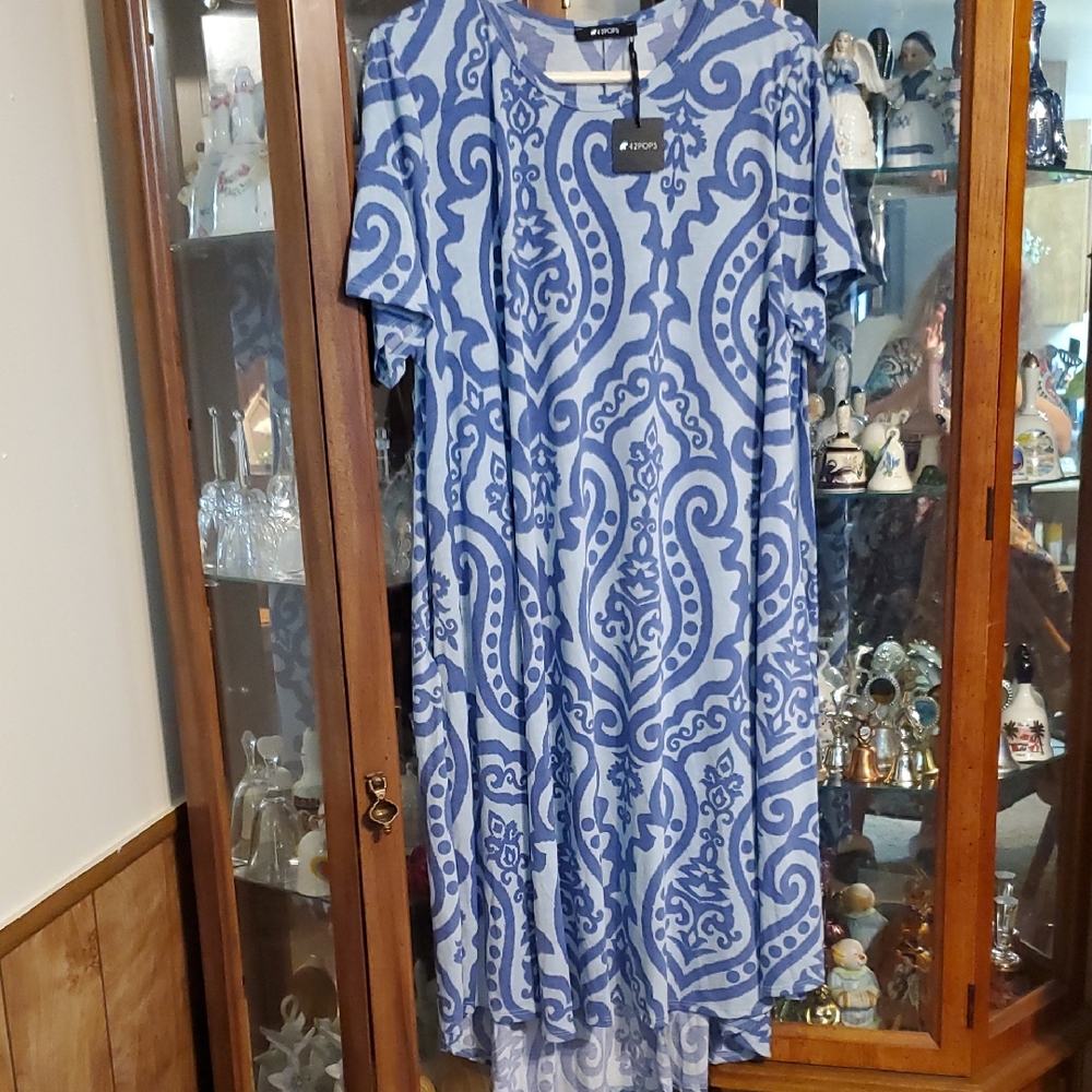 *CH* NWT 42 POPS Blue High Low swing Dress